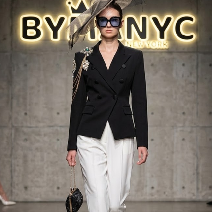 Embellished Double-Breasted Blazer with Chains