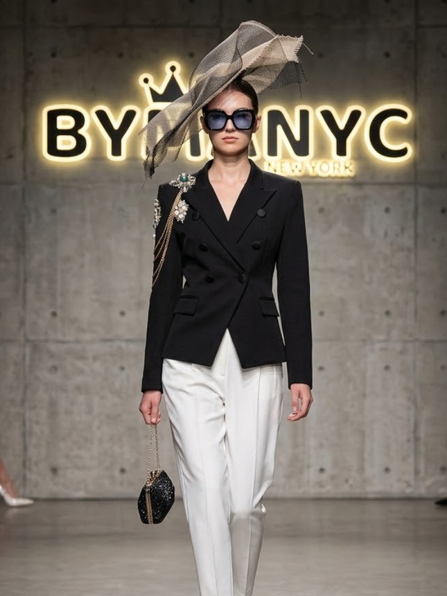 Embellished Double-Breasted Blazer with Chains