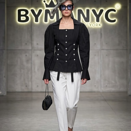 Structured Corset-Style Blouse with Volume Sleeves