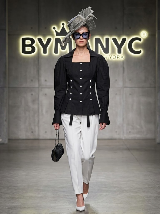 Structured Corset-Style Blouse with Volume Sleeves