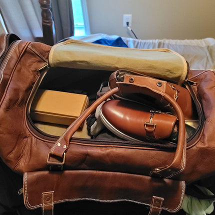 Traveler Weekender Duffle | Genuine Goat Leather Rustic Travel Bag