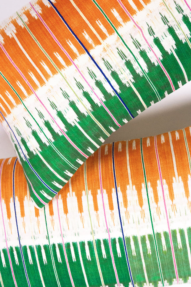 Vintage Ikat Orange & Green Pillow