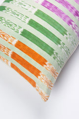 Vintage Ikat Stripe Pillow – Mint Green, Orange & Magenta