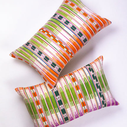 Vintage Ikat Orange and Green Pillow