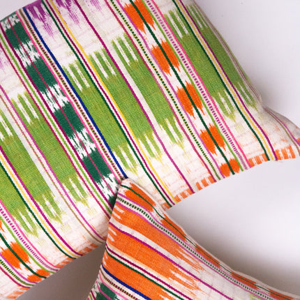 Vintage Ikat Orange and Green Pillow
