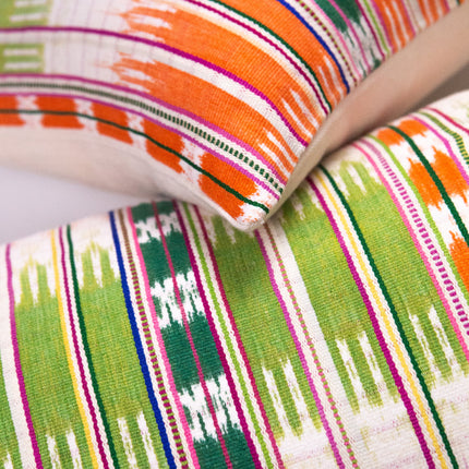 Vintage Ikat Orange and Green Pillow