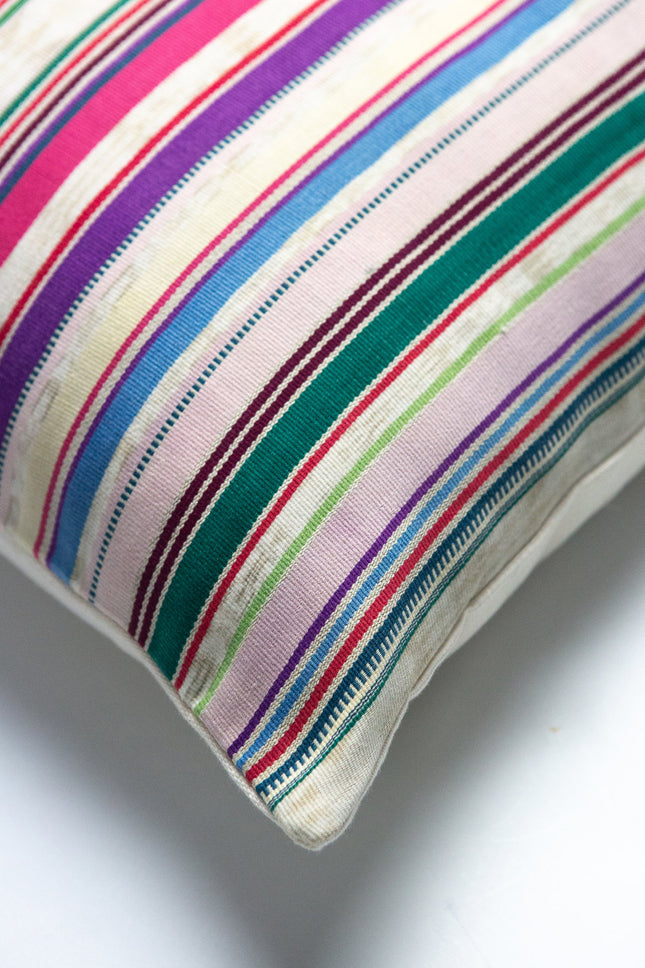 Vintage Luna Striped Ikat Pillow 12x20 – Handwoven Guatemalan Textile