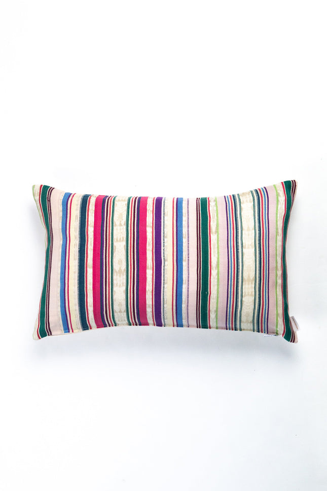 Vintage Luna Striped Ikat Pillow 12x20 – Handwoven Guatemalan Textile