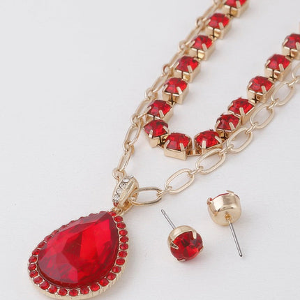 Jeweled Teardrop Pendant Necklace