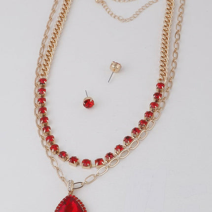 Jeweled Teardrop Pendant Necklace
