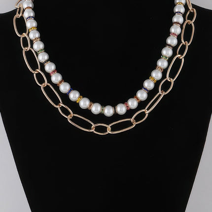 Double-Layer Pearl-Style & Chain Necklace