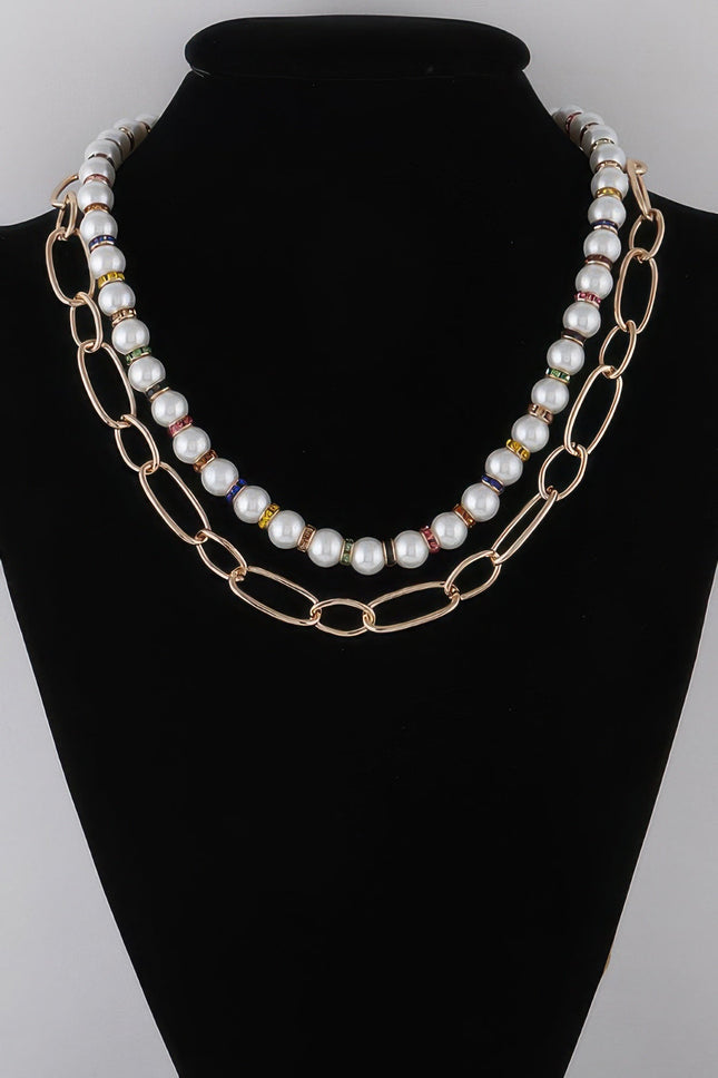 Double-Layer Pearl-Style & Chain Necklace