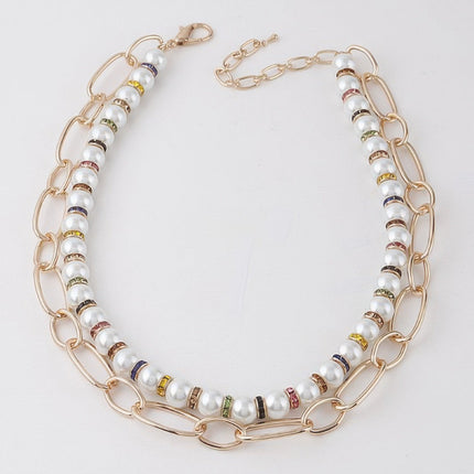 Double-Layer Pearl-Style & Chain Necklace