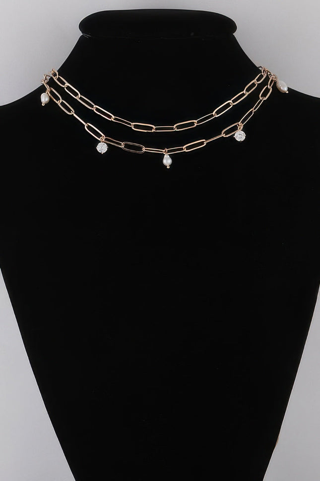 Rhinestone & Bead Chain Necklace