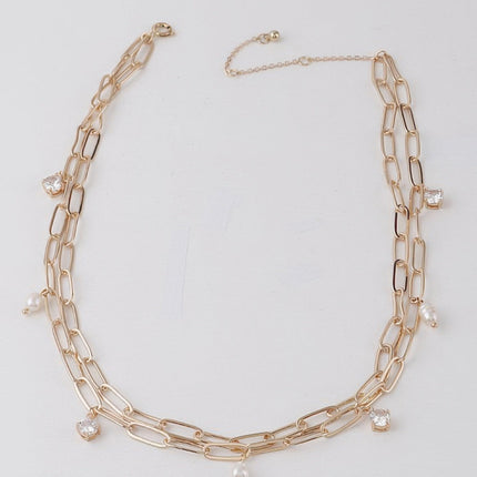 Rhinestone & Bead Chain Necklace