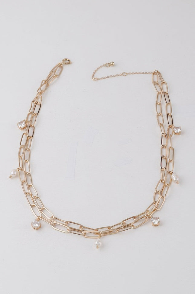 Rhinestone & Bead Chain Necklace