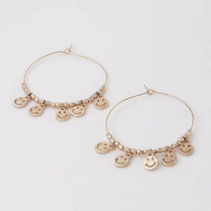 Smiley Face Charm Hoop Earrings