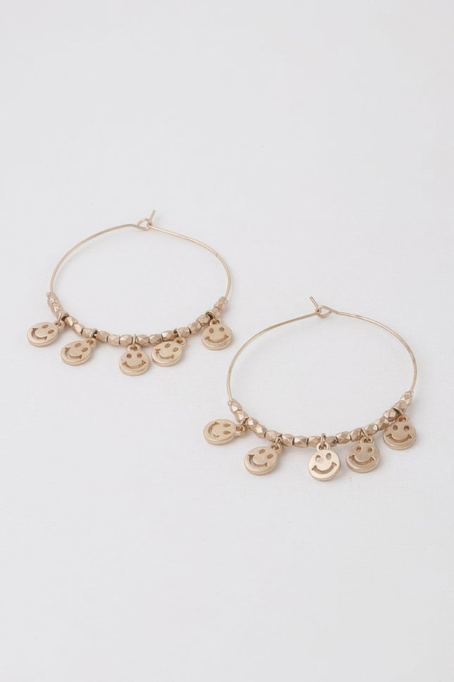 Smiley Face Charm Hoop Earrings