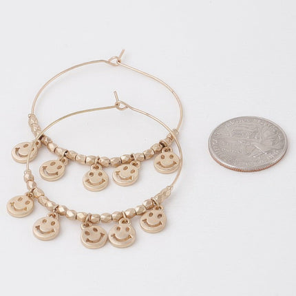 Smiley Face Charm Hoop Earrings