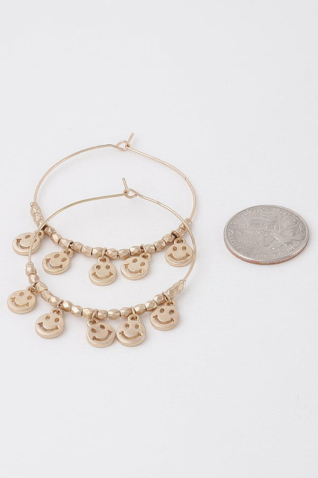 Smiley Face Charm Hoop Earrings