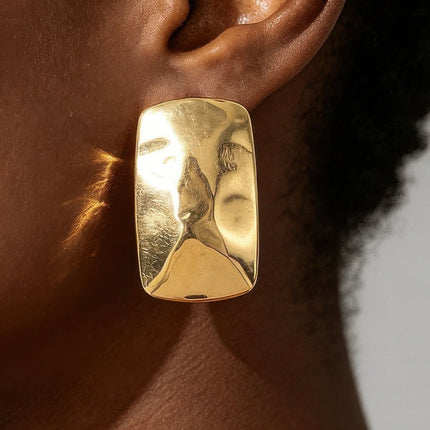 Hammered Geometric Frame Stud Earrings