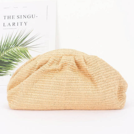 Faux-Straw Pearl Clutch with Chain Strap