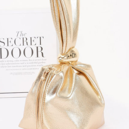Gathered Faux-Leather Wrist Bag