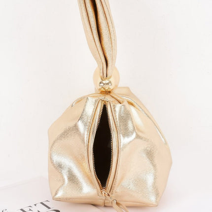 Gathered Faux-Leather Wrist Bag