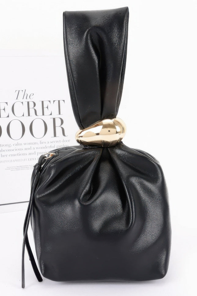 Gathered Faux-Leather Wrist Bag