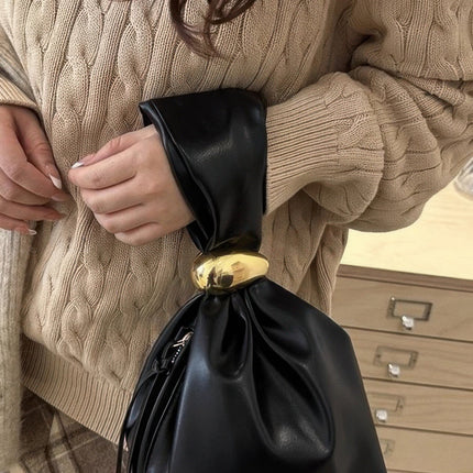 Gathered Faux-Leather Wrist Bag