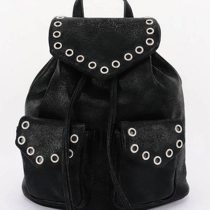 Faux-Leather Backpack with Eyelet Flap