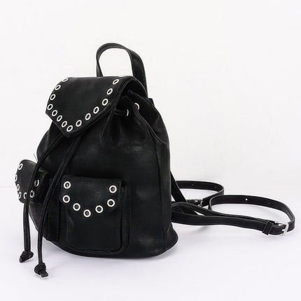 Faux-Leather Backpack with Eyelet Flap