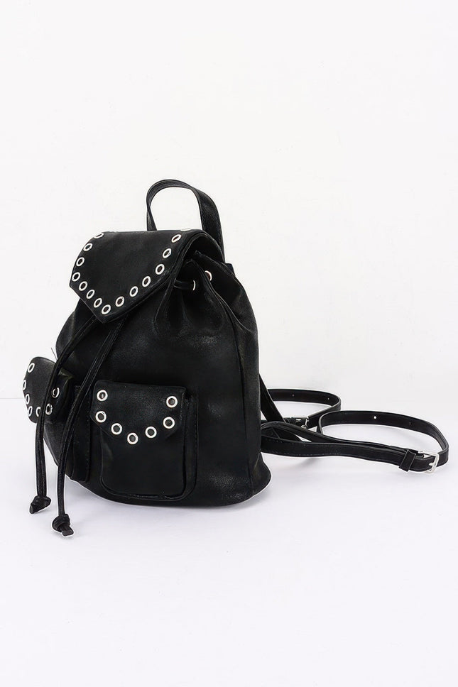 Faux-Leather Backpack with Eyelet Flap