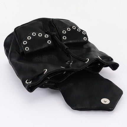 Faux-Leather Backpack with Eyelet Flap