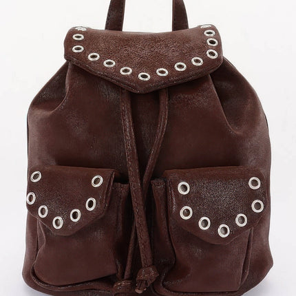 Faux-Leather Backpack with Eyelet Flap