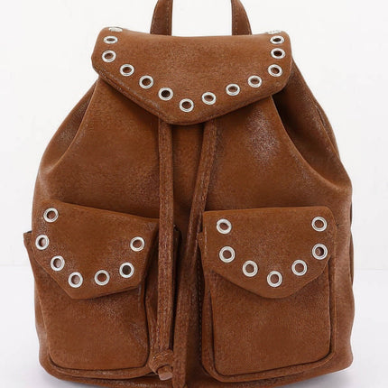 Faux-Leather Backpack with Eyelet Flap