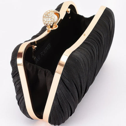 Pleated Clutch with Curved Handle & Pearl Accent