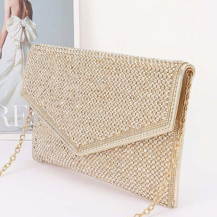Pearl & Rhinestone Flap Clutch with Top Handle