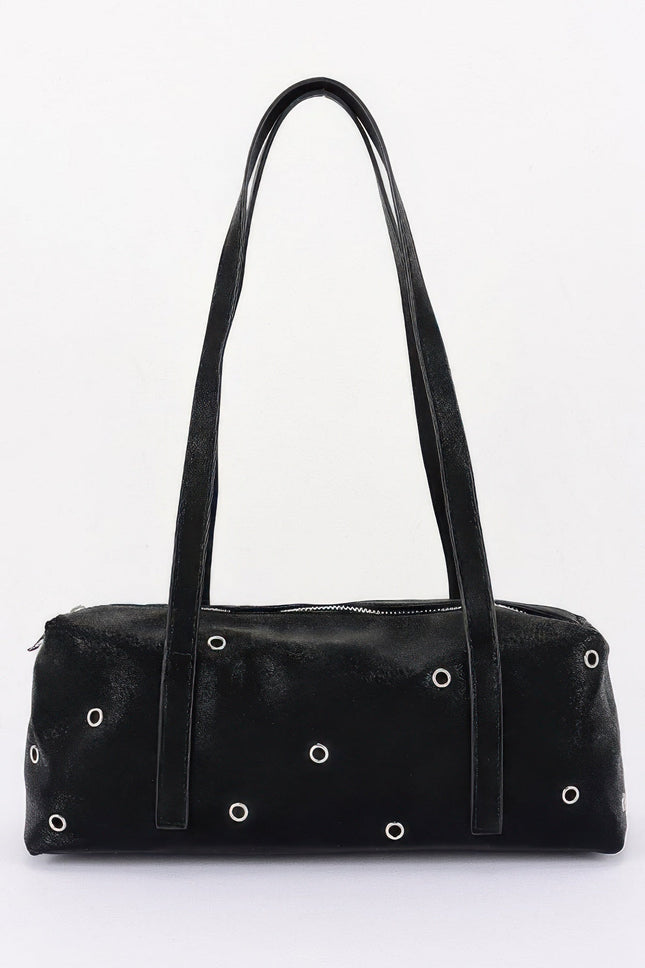 Eyelet-Detail Faux-Leather Shoulder Bag