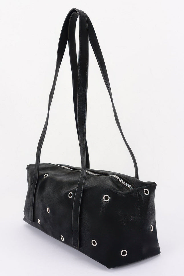 Eyelet-Detail Faux-Leather Shoulder Bag