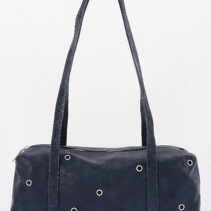 Eyelet-Detail Faux-Leather Shoulder Bag