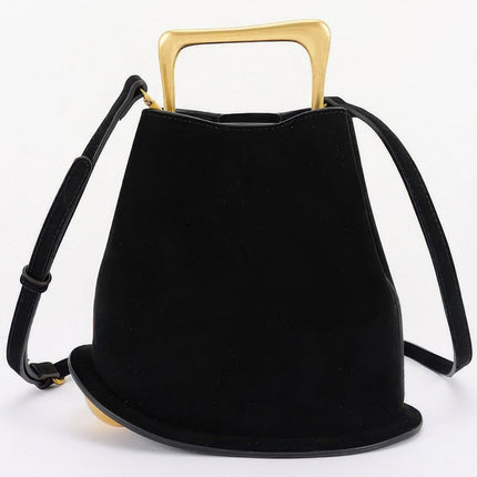 Faux-Suede Bag with Polished Metal Handle