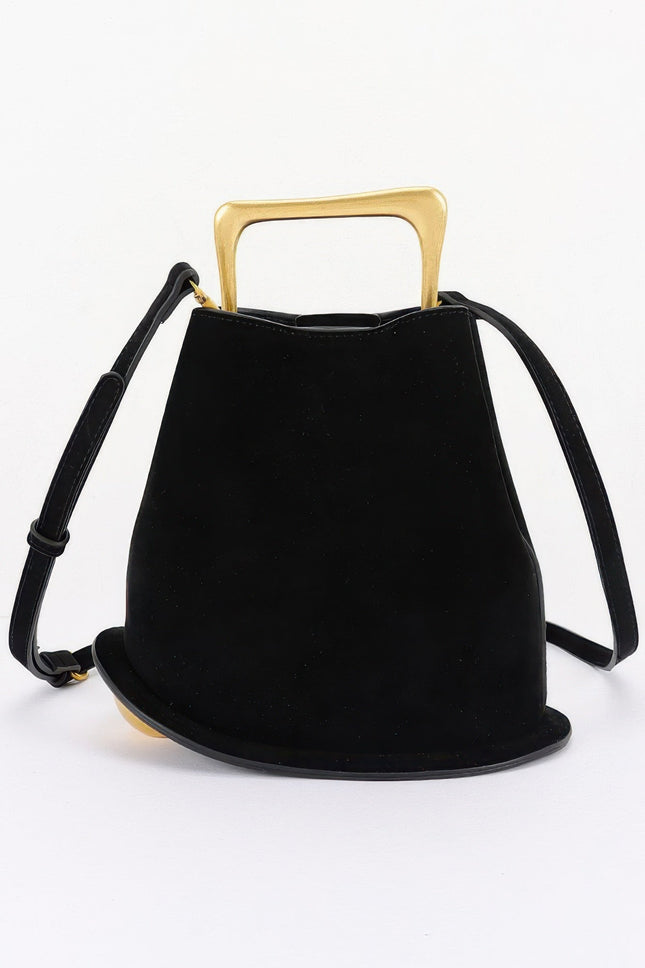 Faux-Suede Bag with Polished Metal Handle