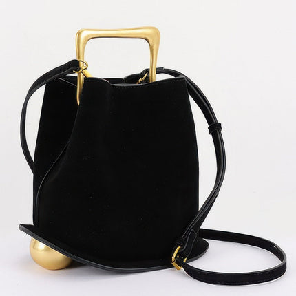 Faux-Suede Bag with Polished Metal Handle