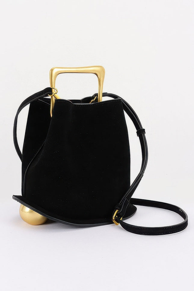 Faux-Suede Bag with Polished Metal Handle