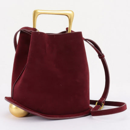 Faux-Suede Bag with Polished Metal Handle