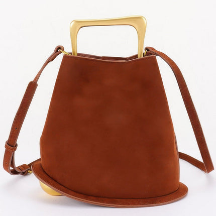Faux-Suede Bag with Polished Metal Handle