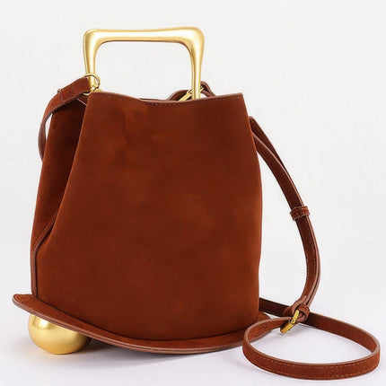 Faux-Suede Bag with Polished Metal Handle