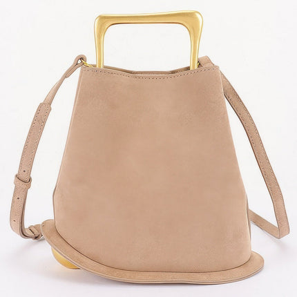 Faux-Suede Bag with Polished Metal Handle