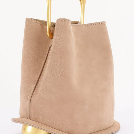 Faux-Suede Bag with Polished Metal Handle